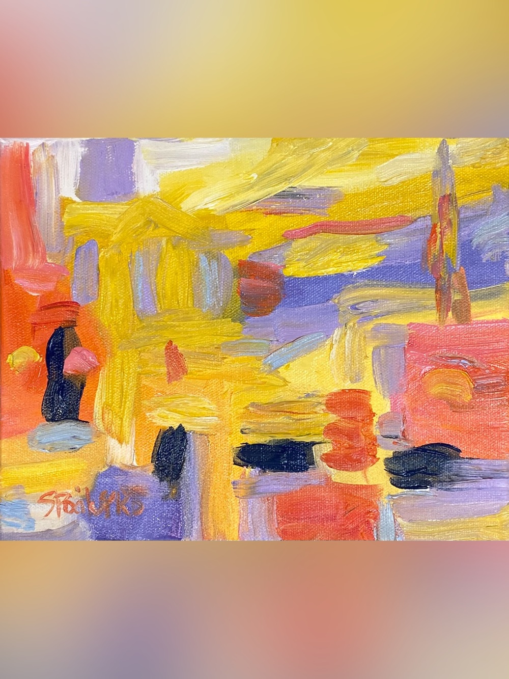 Abstract Expressionist Canvas Art in Yellow, Purple & Red - Unbranded